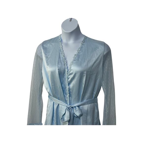 FLORA NIKROOZ WOMENS MEDIUM SHOWSTOPPER COVER-UP SATIN ROBE ICE BLUE NEW - Picture 7 of 15